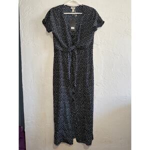 Mo:vint polkadot button down shawl midi dress womens medium cottagecore prairie